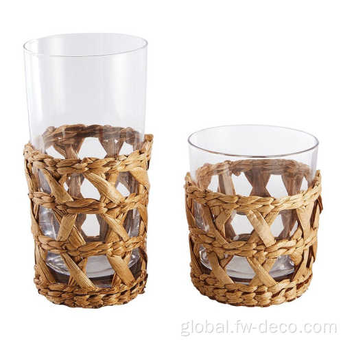 Grass Wrapped Glass Cup Seagrass Sleeve Tumbler Glass Cup Grass wrapped Supplier